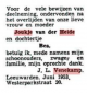 Dankbetuiging in de Leeuwarder Courant na het overlijden van moeder Joukje Venekamp-van der Heide en dochter Bea Venekamp, vlak na de geboorte.